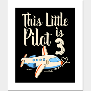 3 Year Old Boy Girl Airplane Pilot 3Rd Birthday Party Posters and Art